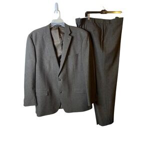 Michael Kors Mens Gray Pinstripe Suit 48L Blazer 44W 32L Pants Elbow Patch